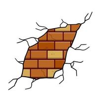 Damaged Brick wall. Broken plaster with cracks. Detail of house and hole in old building. Decoration and background element vector