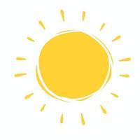 sol dibujado a mano. objeto cálido amarillo. ilustración de dibujos animados niños dibujando. calor y calor. elemento de verano y naturaleza. vector