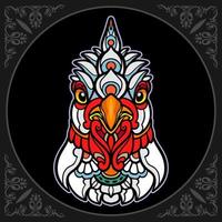 Colorful Rooster Mandala arts isolated on black background. vector