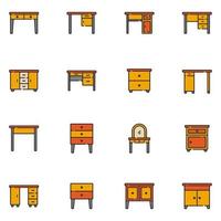 Desk Filled Line Icon Set Vector