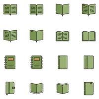 conjunto de iconos de línea llena de libro vector