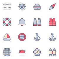 vector de conjunto de iconos de línea llena náutica