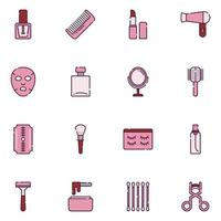 vector de conjunto de iconos de línea llena de belleza