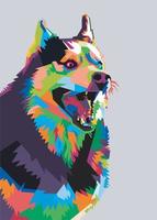 colorful dog head with cool isolated pop art style backround. WPAP style vector