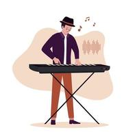 Flat design of men keyboardist playing music vector