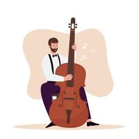 Flat design of men playing double bass instrument music vector