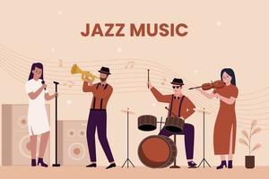 Flat design of jazz band group on stage vector