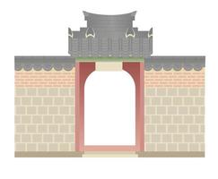 Korea gate in flat. Traditional Korean architecture. vector