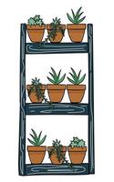 Rack for house plants. Plants in brown pots. Isolated on white background. flat style. vector