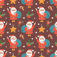 Santa with gifts and sweets, vector seamless Christmas pattern