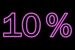 10 percent inscription on a black background. Pink line in neon style. vector