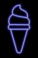 Blue neon ice cream silhouette in waffle cone on a black background vector