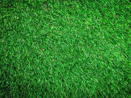 Closeup view of green grass soccer field background. Wallpaper for work and design. photo