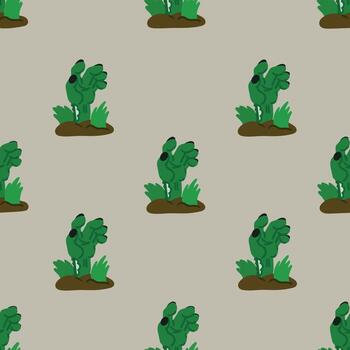 Concept of seamless pattern with zombie hand. Image isolated on gray background. Thematic vector illustration. Design element for festive decoration