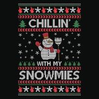 Chillin' with my Snowmies - Ugly Christmas sweater designs - vector Graphic