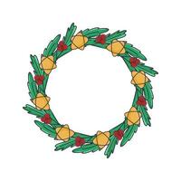 Christmas fir wreath with berries and stars vector