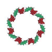 Christmas wreath with holly leaves and bows vector