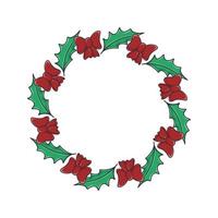 Christmas wreath with holly leaves and bows vector