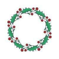 Christmas traditional wreath with holly and red berries vector