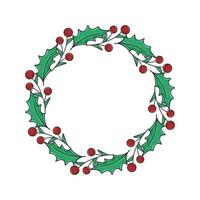 Christmas traditional wreath with holly and red berries vector