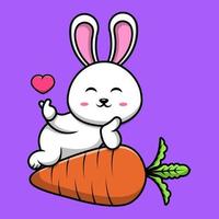 Cute Rabbit On Carrot With Love Sign Hand Cartoon Vector Icons Illustration. Flat Cartoon Concept. Suitable for any creative project.