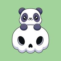 cute skull panda halloween cartoon mascot doodle art hand drawn concept vector kawaii icon illustration