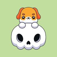 cute skull dog halloween cartoon mascot doodle art hand drawn concept vector kawaii icon illustration