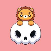 cute skull lion halloween cartoon mascot doodle art hand drawn concept vector kawaii icon illustration