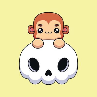 cute skull monkey halloween cartoon mascot doodle art hand drawn concept  vector kawaii icon illustration 12743375 Vector Art at Vecteezy