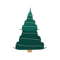 Christmas tree with a garland of light bulbs. Vector illustration in hand drawn style
