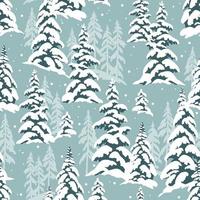 Snowy winter forest with snowy pine trees on light blue background. Seamless pattern. Perfect for textile, wallpaper or print design. vector