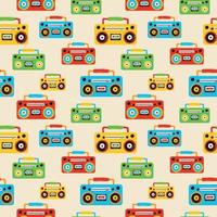 Seamless pattern  Set of Boombox or radio cassette tape player icon in flat style on a white background vector