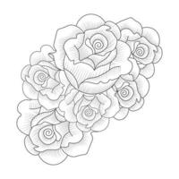 flowers rose hand drawn coloring page with decorative stylish line art vector design