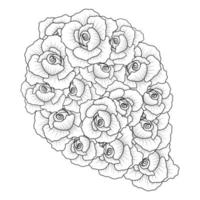 coloring page of red rose flower line art design with decorative pencil sketch drawing vector