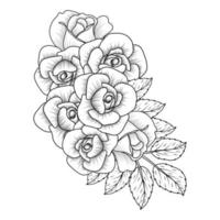 coloring page of red rose flower line art design with decorative pencil sketch drawing vector