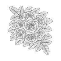 dibujo de boceto de línea de página para colorear de rosas rojas con ilustración decorativa antiestrés vector