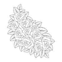 dibujo de boceto de línea de página para colorear de rosas rojas con ilustración decorativa antiestrés vector