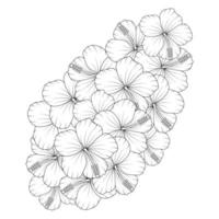 flor de hibisco pétalo floreciente y hojas con planta de hibisco de diseño de trazo de arte lineal de flores silvestres vector