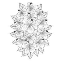 flor de hibisco pétalo floreciente y hojas con planta de hibisco de diseño de trazo de arte lineal de flores silvestres vector