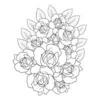 flowers rose hand drawn coloring page with decorative stylish line art vector design