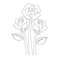 dibujo de boceto de línea de página para colorear de rosas rojas con ilustración decorativa antiestrés vector