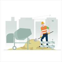ilustración de trabajador de la construcción revolviendo cemento vector