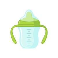 Baby drinker icon in flat style isolated on white background. Toddler spout cup with twin handle. Vector illustration.