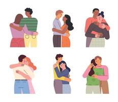 People hugging each other warmly. flat design style vector illustration.