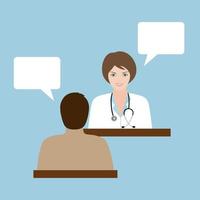 Dialogue of doctor and patient on a blue background vector