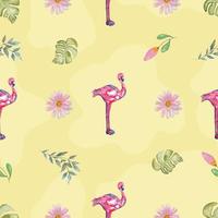 Flamingo With Monstera Watercolor Seamless Pattern vector