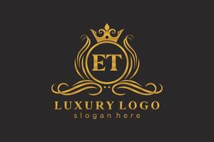 Initial ET Letter Royal Luxury Logo template in vector art for Restaurant, Royalty, Boutique, Cafe, Hotel, Heraldic, Jewelry, Fashion and other vector illustration.