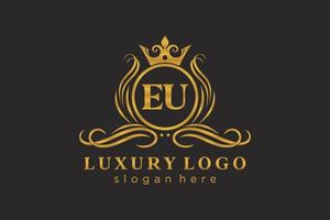 Initial EU Letter Royal Luxury Logo template in vector art for Restaurant, Royalty, Boutique, Cafe, Hotel, Heraldic, Jewelry, Fashion and other vector illustration.