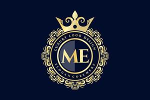 ME Initial Letter Gold calligraphic feminine floral hand drawn heraldic monogram antique vintage style luxury logo design Premium Vector