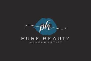 Initial PH Watercolor Lips Premade Logo Design, Logo for Makeup Artist Business Branding, Blush Beauty Boutique Logo Design, Calligraphy Logo with creative template. vector